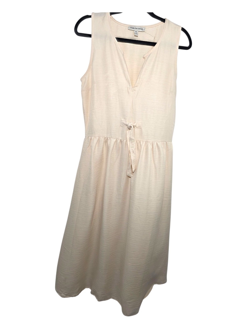 Harlowe & Rose Sleeveless Cream Tie-Waist Midi Dress Medium